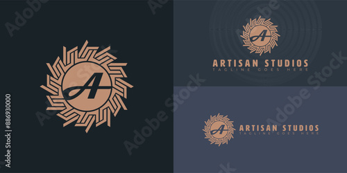 Abstract initial circle letter AS or SA logo in brown color isolated on multiple background colors. The logo is suitable for woodworking business logo design inspiration templates.