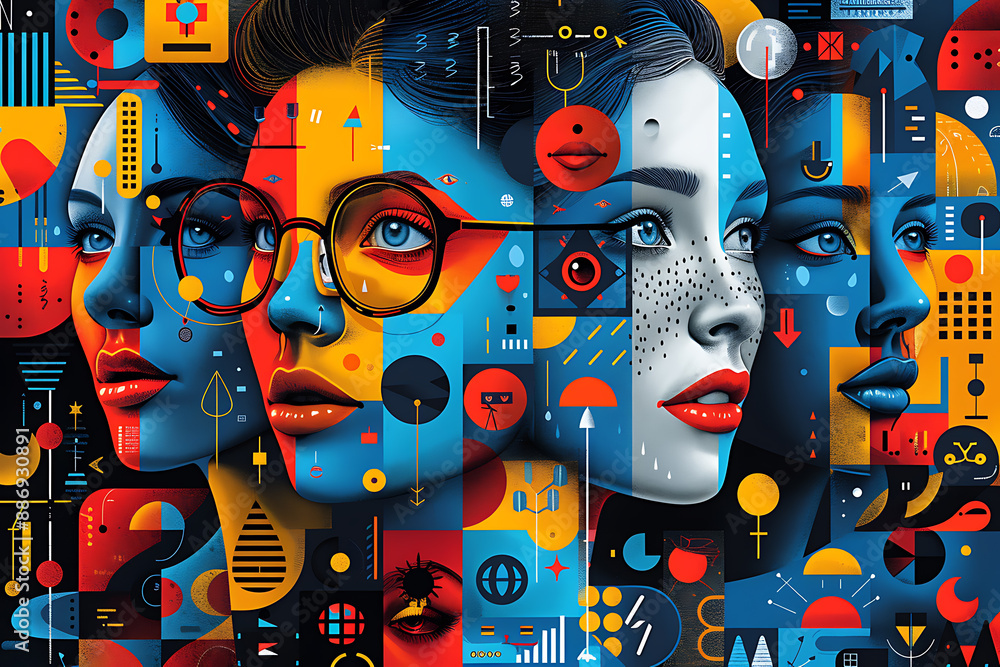 Obraz premium An illustration in flat art style, featuring icons that represent teamwork, collaboration, unity, and collective effort, all depicted with a modern design