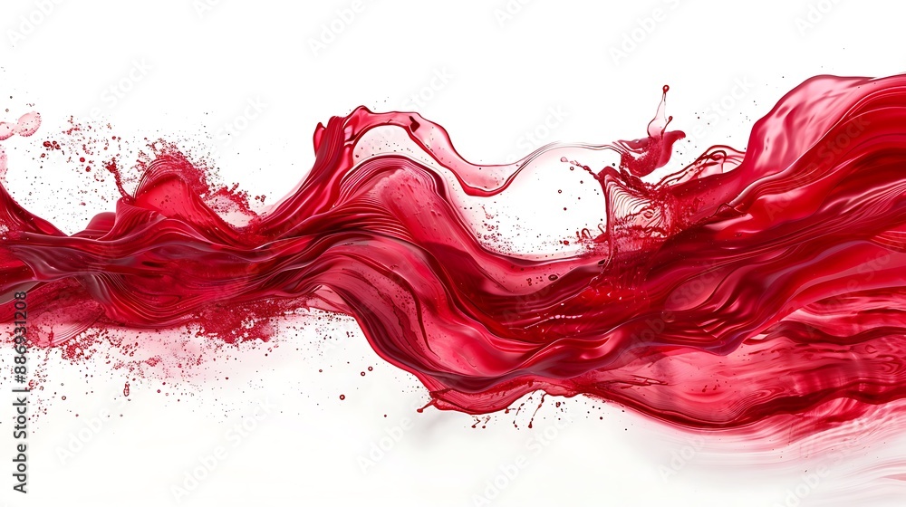 Long view of a ruby red tidal wave, bold and intense, simple and minimal, isolated on white Long view of a ruby red tidal wave, bold and intense, simple and minimal, isolated on white