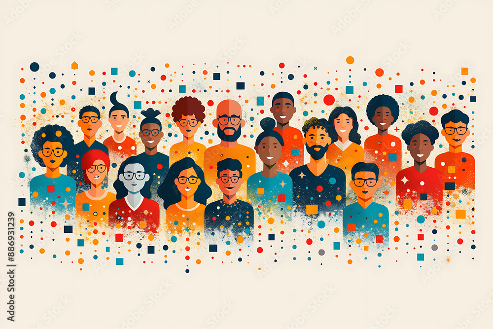 Obraz premium An illustration in flat art style, featuring icons that represent teamwork, collaboration, unity, and collective effort, all depicted with a modern design