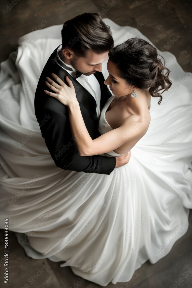 Elegant Dance Movement A couple in a classic dance pose, capturing grace and harmony Flowing white dress and formal suit in black and white perfect symbiosis of movement and style Brainstorming Elegant Dance Movement A couple in a classic dance pose, capturing grace and harmony Flowing white dress and formal suit in black and white perfect symbiosis of movement and style Brainstorming