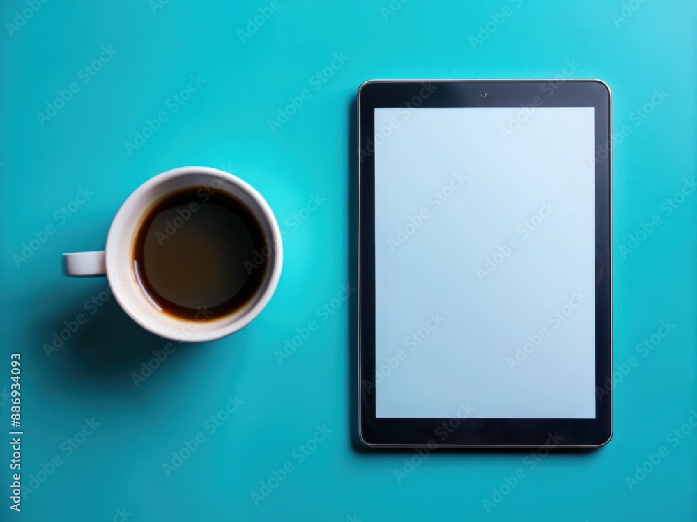 tablet computer with a blank screen for your creativity and a mug of coffee tablet computer with a blank screen for your creativity and a mug of coffee