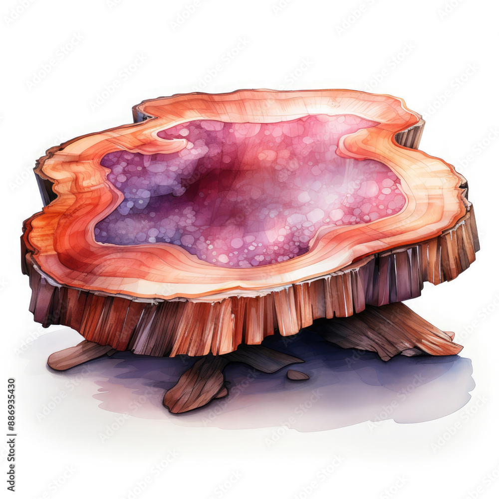 Watercolor a live edge wood slab coffee table, clipart Illustration, Generative Ai Watercolor a live edge wood slab coffee table, clipart Illustration, Generative Ai