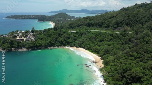 Aerial view of Laem Singh beach in Phuket, Thailand Drone 4k video