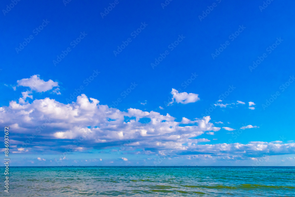 Obraz premium Tropical Caribbean beach sea clear water Playa del Carmen Mexico.