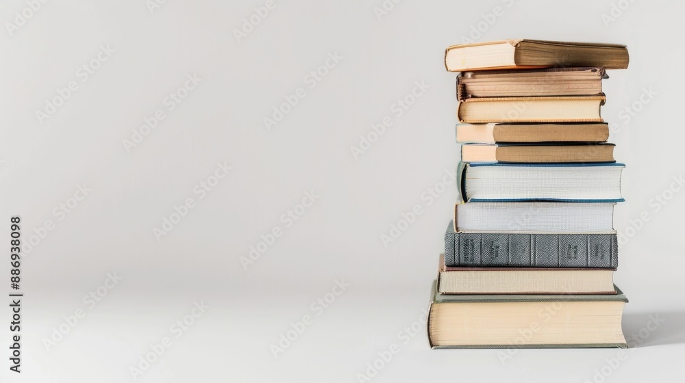 New books stack presentation on white background with space for text New books stack presentation on white background with space for text