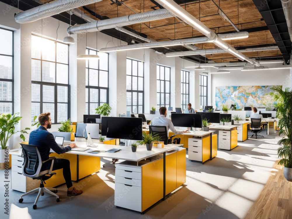 Collaborative Hub: Diverse Teams Thrive in a Bright & Modern Co-Working Space. Open-Plan Co-Working Space Fosters Collaboration. generative AI Collaborative Hub: Diverse Teams Thrive in a Bright & Modern Co-Working Space. Open-Plan Co-Working Space Fosters Collaboration. generative AI