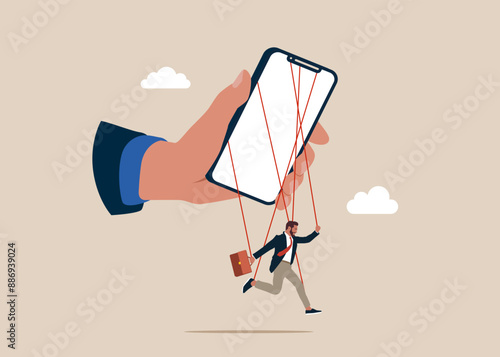 Social media addiction. Employer domination exploitation. Unhealthy toxic relationships. Flat vector illustration