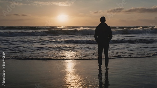 "Silhouette of Man by Beach with Waves"