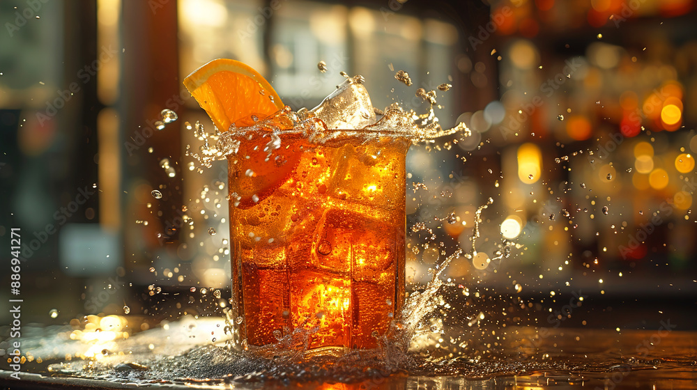 A glass of cola drink on the bar blurred background A glass of cola drink on the bar blurred background