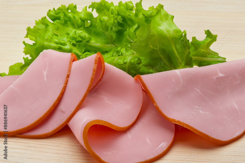 Ham and salad are a great source of nutrition. Sandwich coffee bread concept. A salad with pieces of ham lying on a plate. Ham and ham salad lying on a plate with food and lifestyle nutrition. Ham and salad are a great source of nutrition. Sandwich coffee bread concept. A salad with pieces of ham lying on a plate. Ham and ham salad lying on a plate with food and lifestyle nutrition.