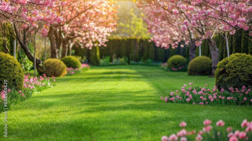 A Stunning Spring Garden with Cherry Blossoms A Stunning Spring Garden with Cherry Blossoms