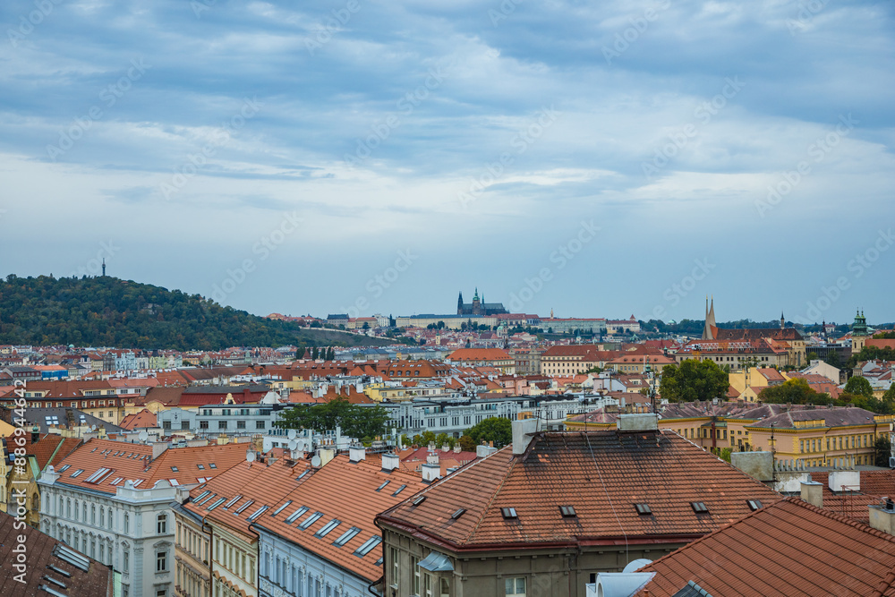 Overlooking the city landscape of Vyšehrad Cemetery Park, Prague, Czech Republic Overlooking the city landscape of Vyšehrad Cemetery Park, Prague, Czech Republic
