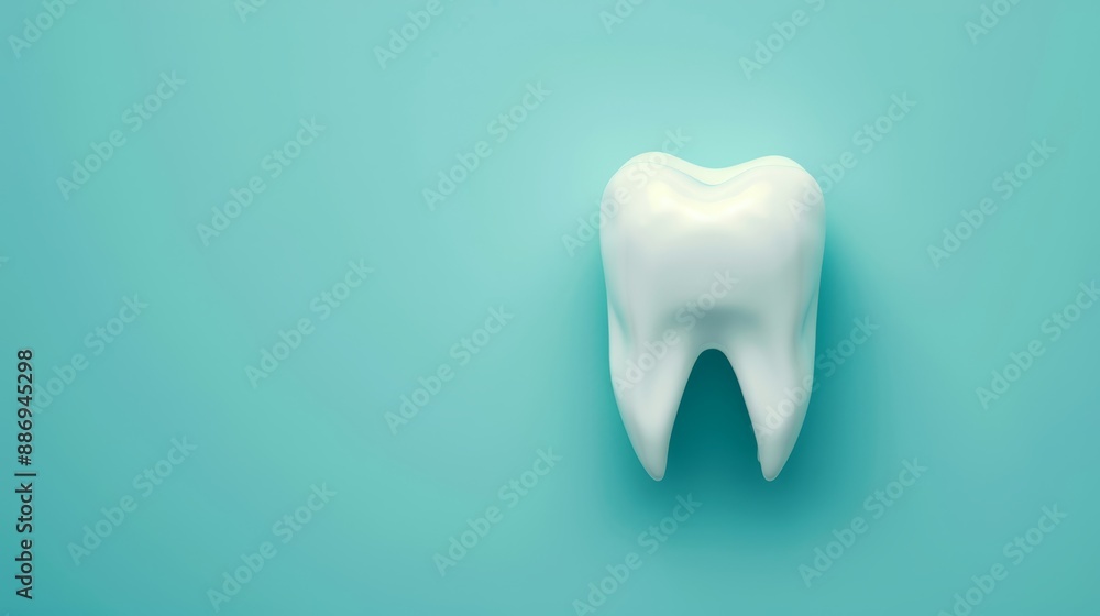 A single tooth against a blue backdrop, casts shadows beneath – one at its base and another at the toe of the blue background A single tooth against a blue backdrop, casts shadows beneath – one at its base and another at the toe of the blue background