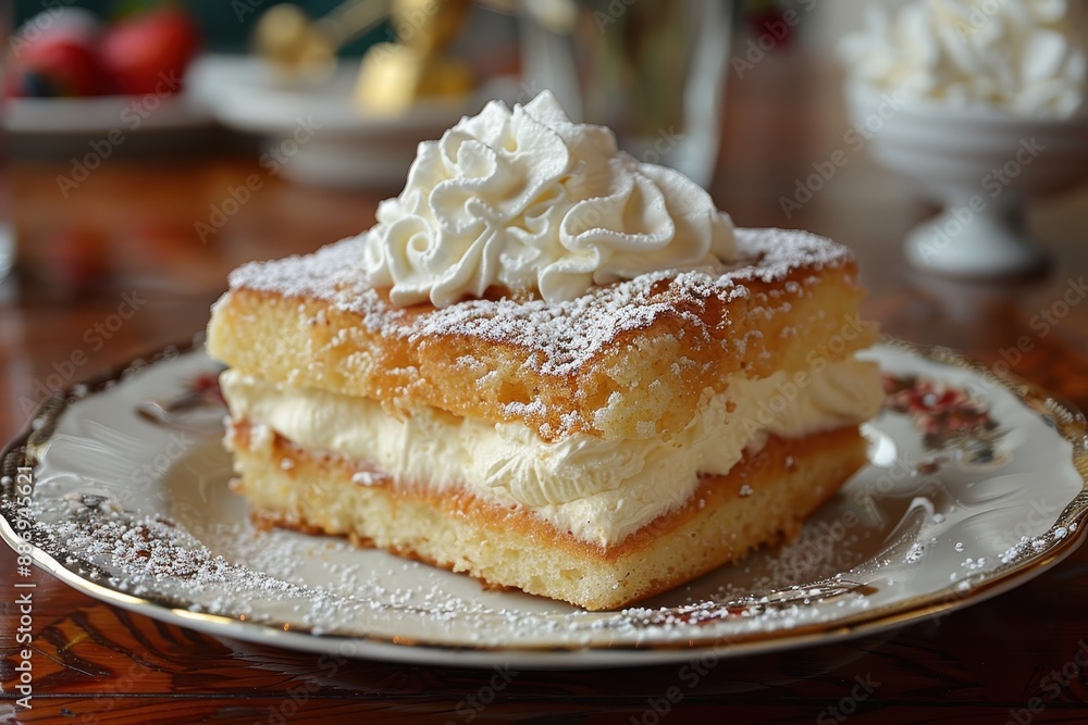 Cuba: Tres Leches Cake A sponge cake soaked in three kinds of milk - evaporated milk, condensed milk, and heavy cream - and topped with whipped cream. Cuba: Tres Leches Cake A sponge cake soaked in three kinds of milk - evaporated milk, condensed milk, and heavy cream - and topped with whipped cream.