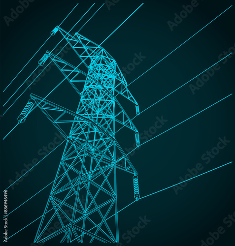 High-voltage electric pole with wires illustration