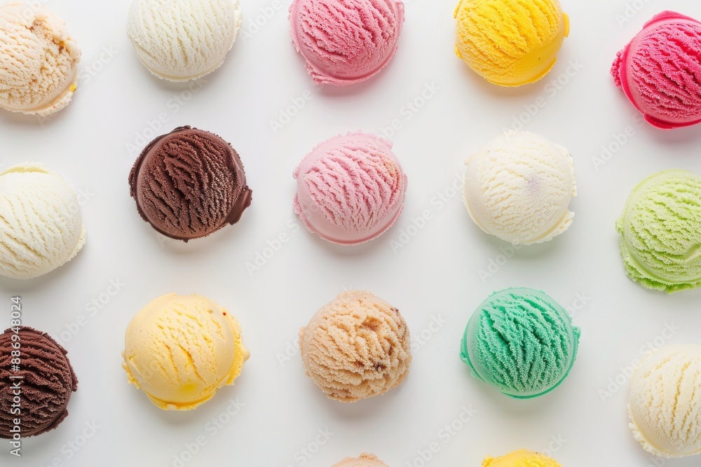 A Variety of Ice Cream and Ingredients Displayed on a White Background - Ideal for a Summer Treat. Beautiful simple AI generated image in 4K, unique. A Variety of Ice Cream and Ingredients Displayed on a White Background - Ideal for a Summer Treat. Beautiful simple AI generated image in 4K, unique.