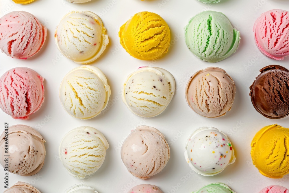 A Variety of Ice Cream and Ingredients Displayed on a White Background - Ideal for a Summer Treat. Beautiful simple AI generated image in 4K, unique. A Variety of Ice Cream and Ingredients Displayed on a White Background - Ideal for a Summer Treat. Beautiful simple AI generated image in 4K, unique.
