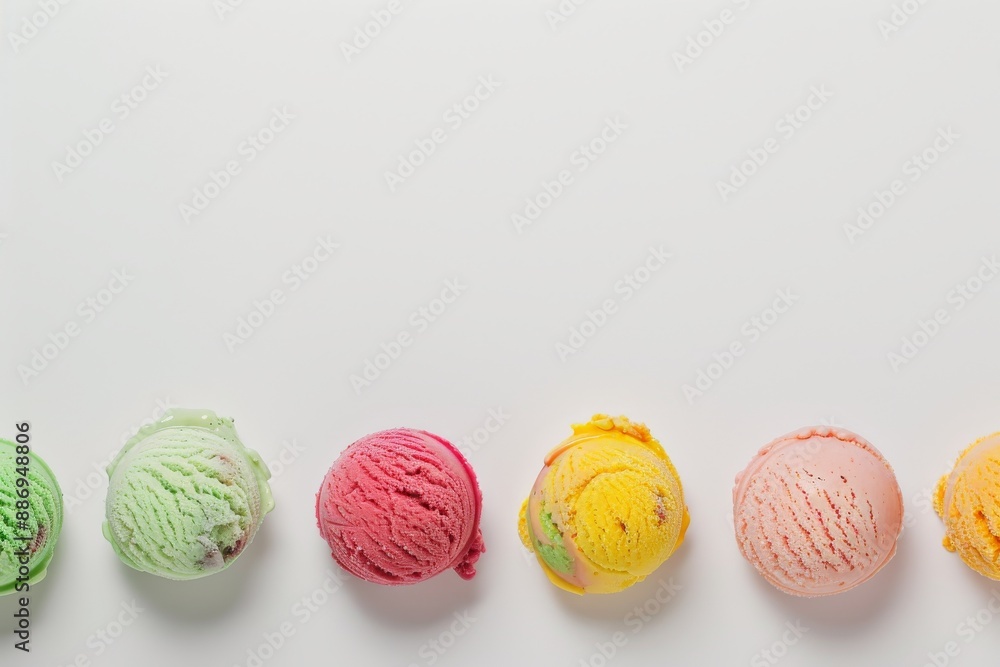 A Variety of Ice Cream and Ingredients Displayed on a White Background - Ideal for a Summer Treat. Beautiful simple AI generated image in 4K, unique. A Variety of Ice Cream and Ingredients Displayed on a White Background - Ideal for a Summer Treat. Beautiful simple AI generated image in 4K, unique.