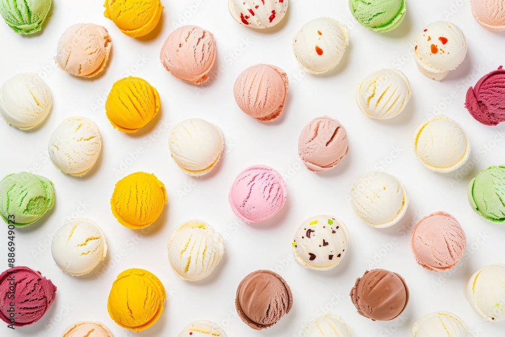 Vibrant top-down view of assorted gelato flavors in various colors, beautifully arranged and tempting. Beautiful simple AI generated image in 4K, unique. Vibrant top-down view of assorted gelato flavors in various colors, beautifully arranged and tempting. Beautiful simple AI generated image in 4K, unique.