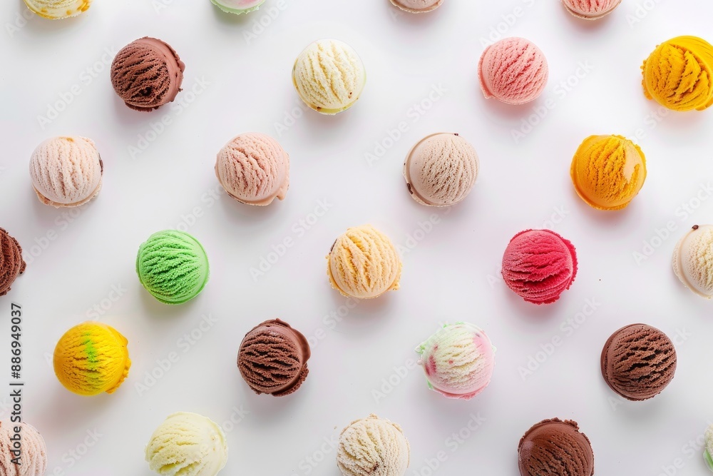 Vibrant top-down view of assorted gelato flavors in various colors, beautifully arranged and tempting. Beautiful simple AI generated image in 4K, unique. Vibrant top-down view of assorted gelato flavors in various colors, beautifully arranged and tempting. Beautiful simple AI generated image in 4K, unique.