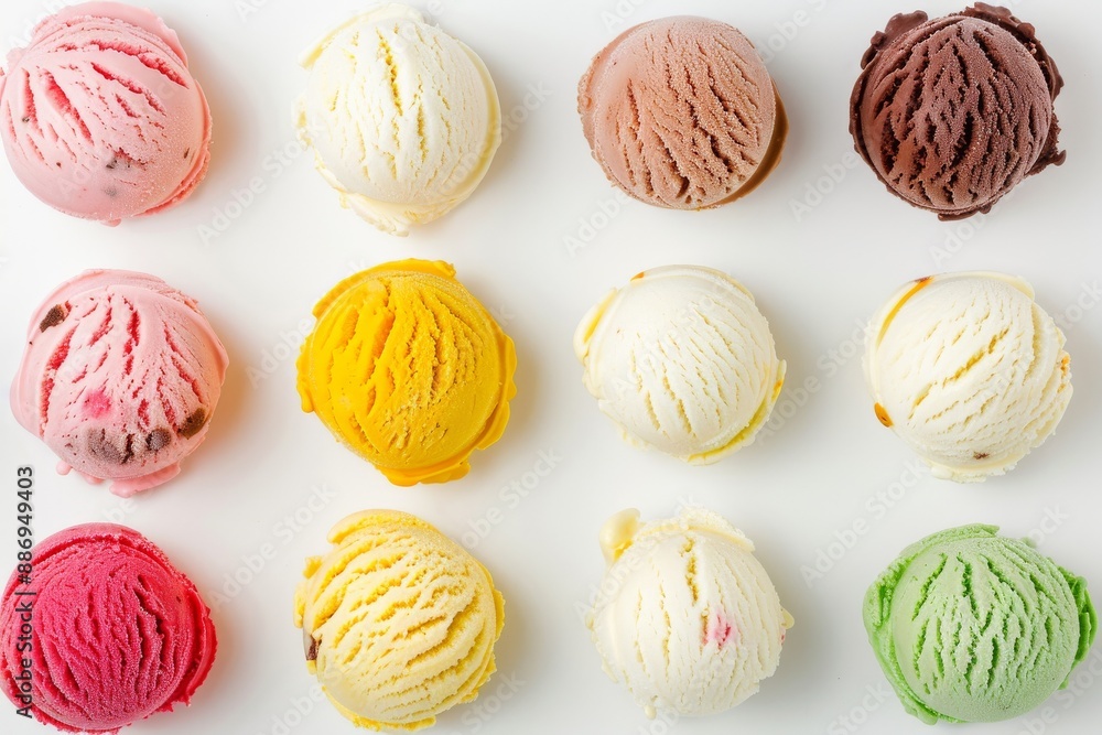 A Variety of Ice Cream and Ingredients Displayed on a White Background - Ideal for a Summer Treat. Beautiful simple AI generated image in 4K, unique. A Variety of Ice Cream and Ingredients Displayed on a White Background - Ideal for a Summer Treat. Beautiful simple AI generated image in 4K, unique.