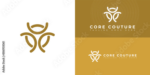 Abstract initial circle letter C or CC logo in yellow color isolated on multiple background colors. The logo is suitable for sports apparel brand logo design inspiration templates.