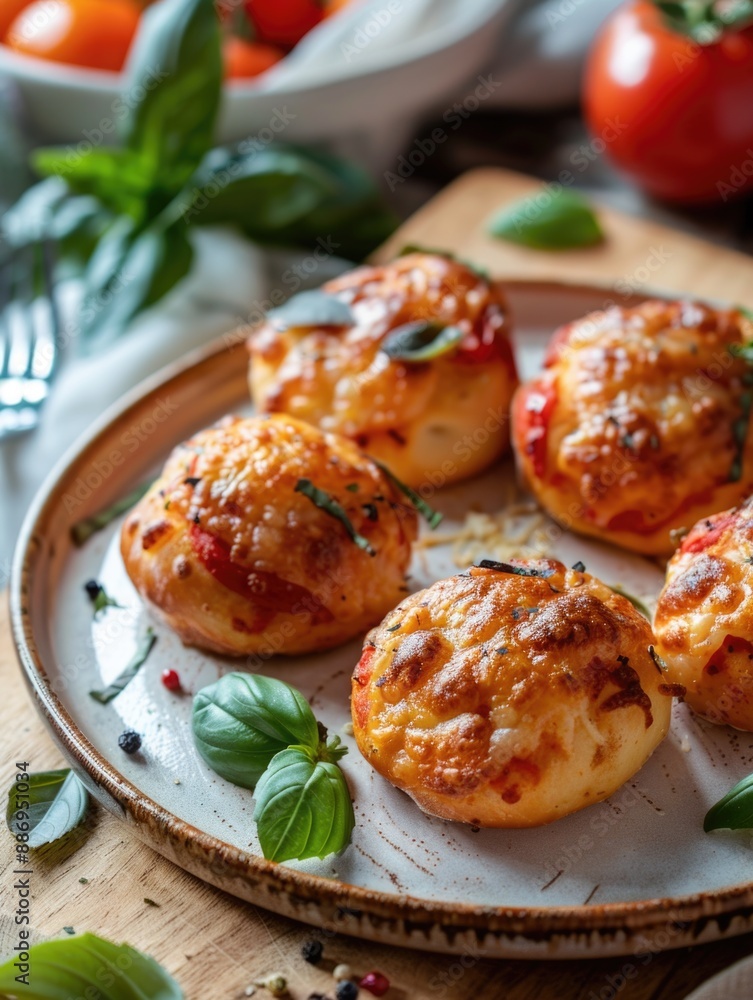 Mini Pizzas on Wooden Table Mini Pizzas on Wooden Table