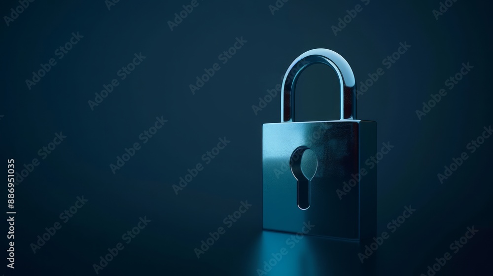 Digital padlock for computing system on dark blue background. Digital padlock for computing system on dark blue background.