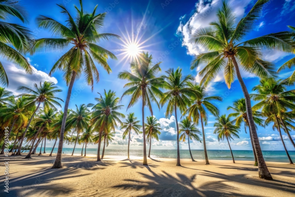Azure skies, empty beach and palms Azure skies, empty beach and palms