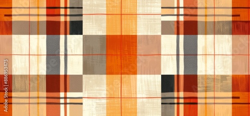 Autumn plaid pattern with warm colors in flat graphic style photo