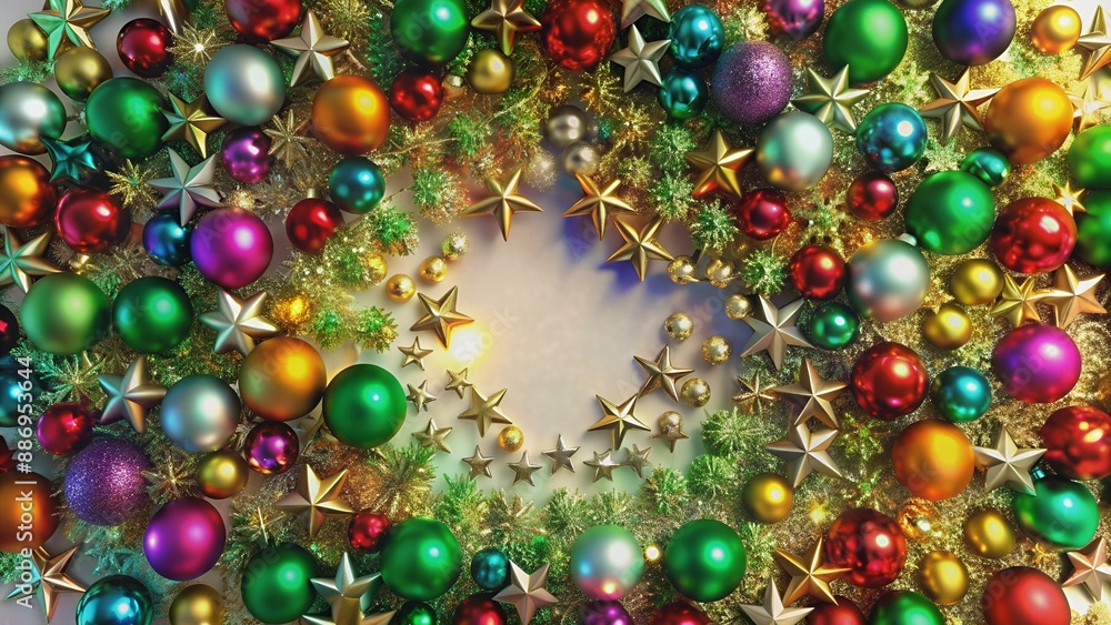 Beautiful christmas wreath like line with shiny stars and colorful orbs, on transparent background (RGBA 3D Rendering PNG) Beautiful christmas wreath like line with shiny stars and colorful orbs, on transparent background (RGBA 3D Rendering PNG)