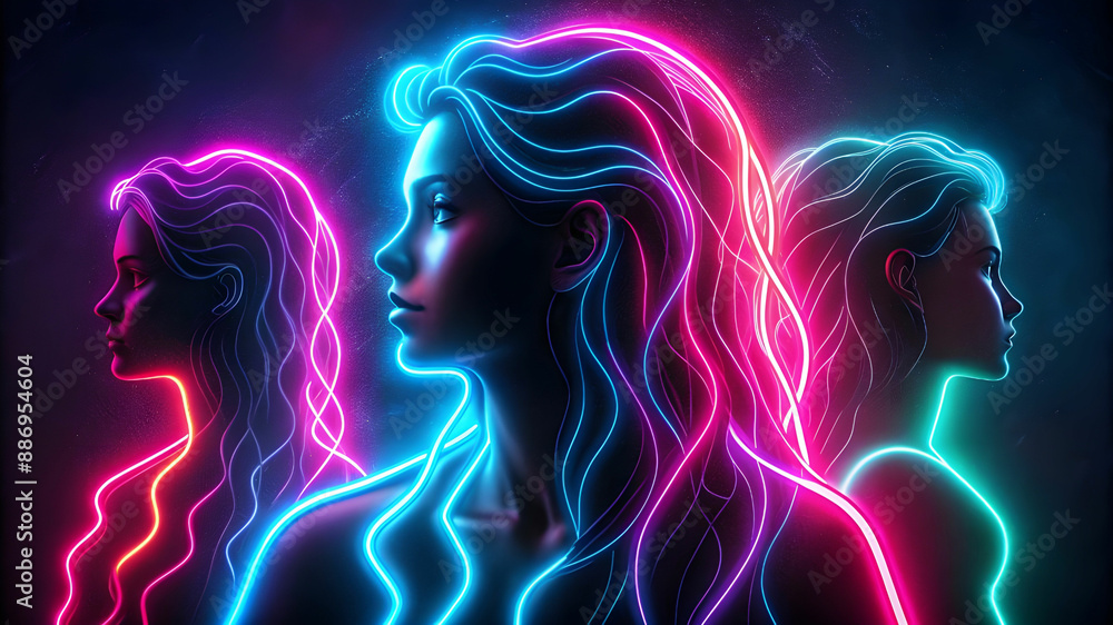 A Lady with outlines of glowing Neon Lights A Lady with outlines of glowing Neon Lights