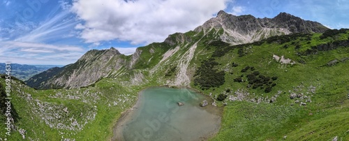 Panoramic aerial view on the mountains upper Gaisalp lake in Oberstdorf, Germany photo