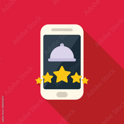 Smartphone displaying restaurant meal tray icon and five star rating representing online food ordering app