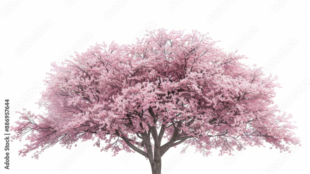 Cherry Blossom Tree: A lifelike image of a cherry blossom tree in full bloom with delicate pink flowers, set against a stark white background Cherry Blossom Tree: A lifelike image of a cherry blossom tree in full bloom with delicate pink flowers, set against a stark white background