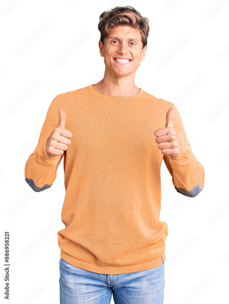 Young handsome man wearing casual clothes success sign doing positive gesture with hand, thumbs up smiling and happy. cheerful expression and winner gesture. Young handsome man wearing casual clothes success sign doing positive gesture with hand, thumbs up smiling and happy. cheerful expression and winner gesture.