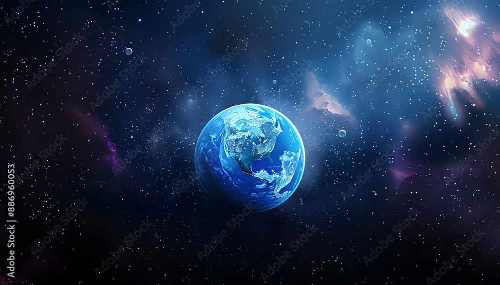 A colorful space background with a blue planet in the middle A colorful space background with a blue planet in the middle