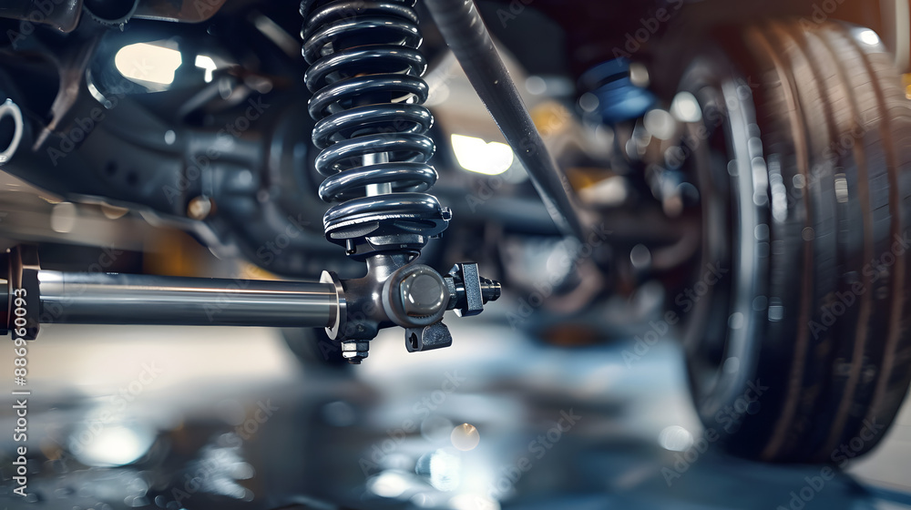Fototapeta premium Closeup of springs, shock absorbers rad shock Absorbers focus on suspension