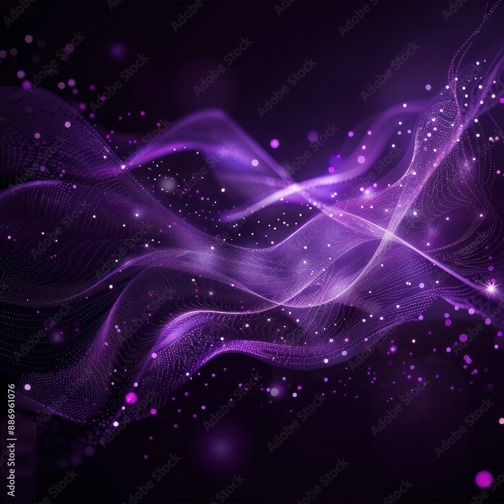 Fototapeta premium Digital purple particles wave and light abstract background with shining dots stars. Job ID: 7bc87f4f-725c-458f-bbdc-534e1d1e69b7