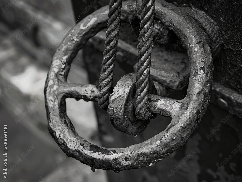 Close-up of metal object with rope, Close-up of metal object with rope,