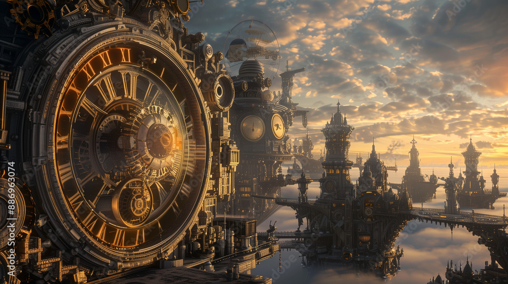 Fototapeta premium time machine appearing in a historical setting, blending futuristic and ancient elements, detailed view of the time machine and surroundings, dramatic and captivating scene 