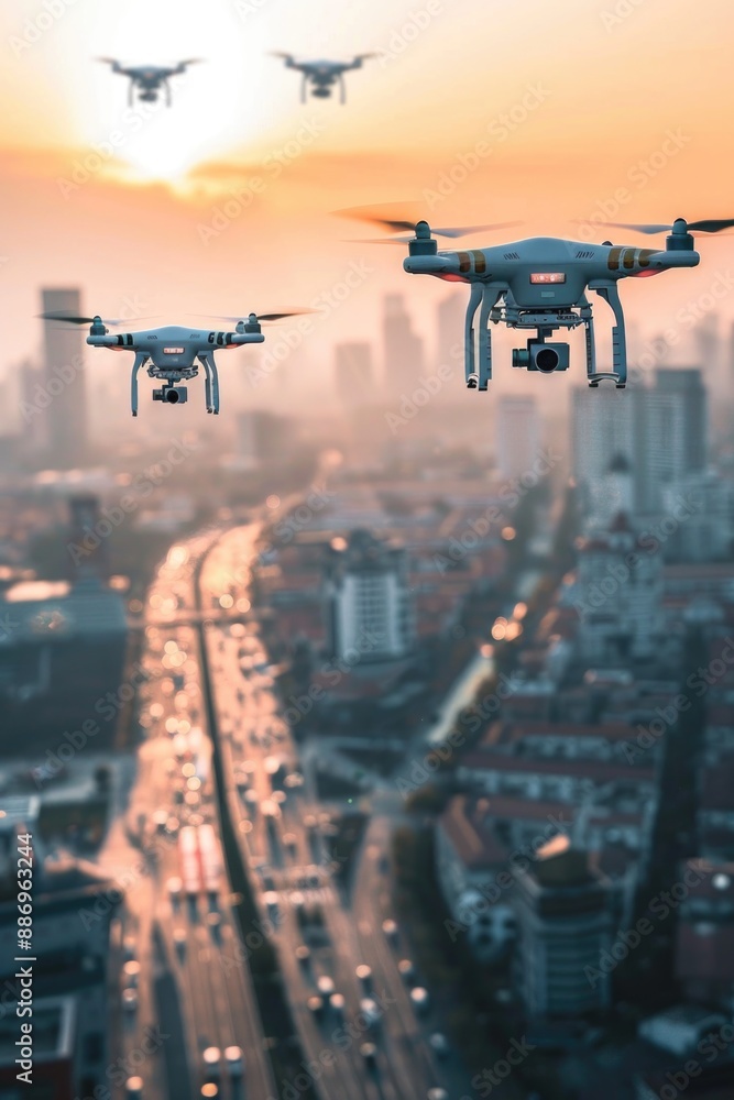 Drones over city Drones over city