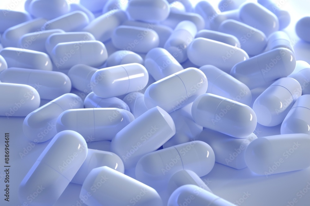 Fototapeta premium Scattered White Pills and Orange-Colored Capsules. Beautiful simple AI generated image in 4K, unique.