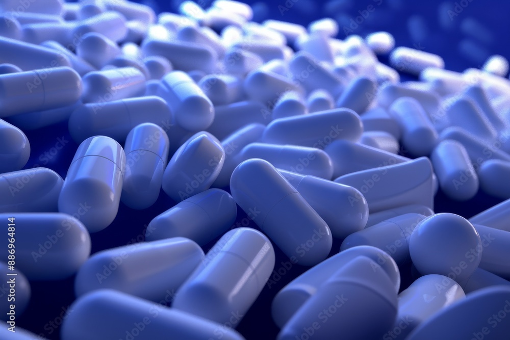 Obraz premium Scattered White Pills and Orange-Colored Capsules. Beautiful simple AI generated image in 4K, unique.