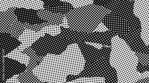 Abstract background with halftone torn piece shape in collage comic style. Wallpaper with black grunge black paper.