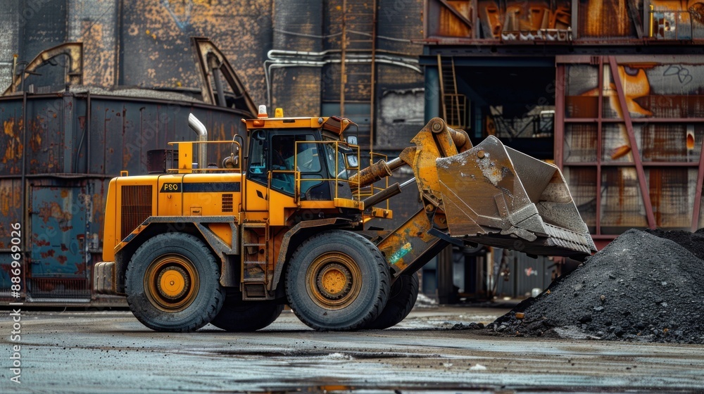 Yellow Excavator Working at Industrial Site Yellow Excavator Working at Industrial Site