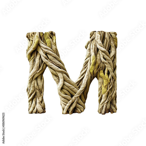 Letter M. Nature-Inspired Artstyle with old tree roots. Foresttheme. typography font, alphabet abc, isolated on transparent background png. photo