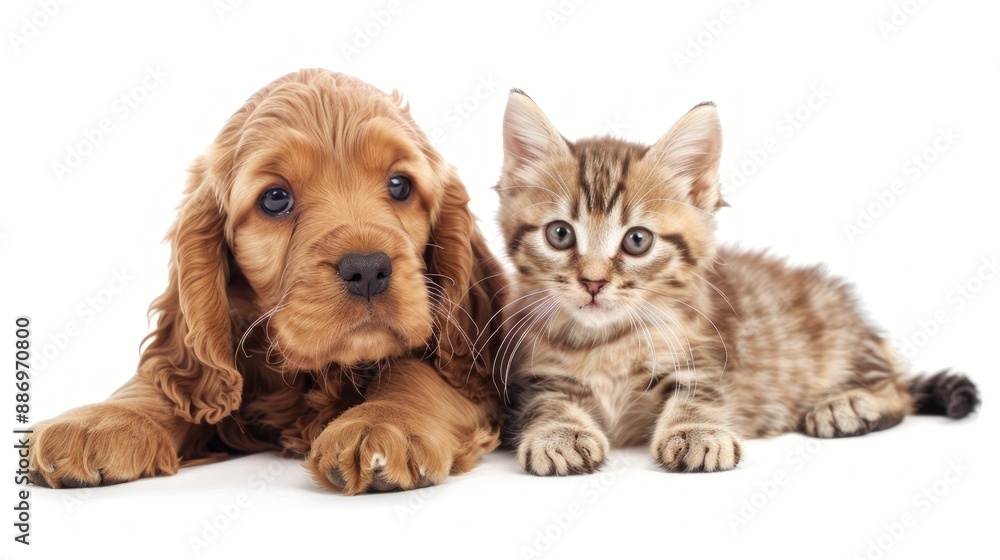 A Cocker Spaniel Puppy and a Tabby Kitten Together A Cocker Spaniel Puppy and a Tabby Kitten Together