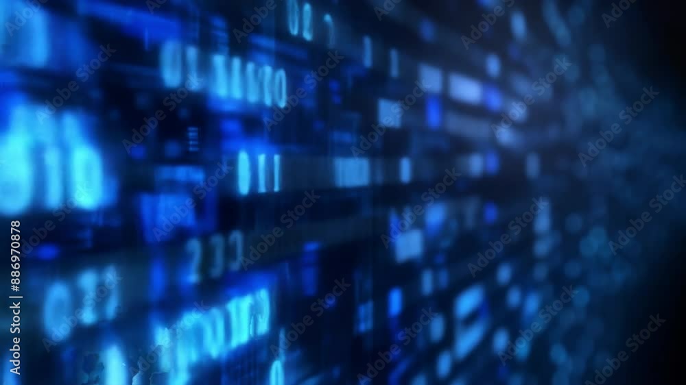 A futuristic digital screen with binary code and blue light representing data, technology, and cybersecurity in abstract form. A futuristic digital screen with binary code and blue light representing data, technology, and cybersecurity in abstract form.
